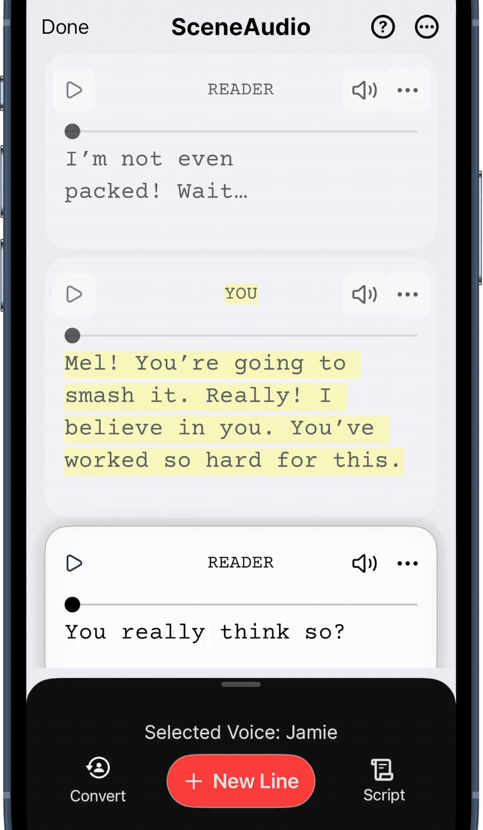Animated phone showing the SceneAudio AI voice changer.